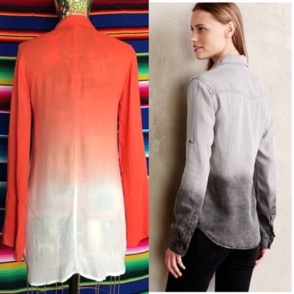 Anthro Cloth & Stone Night Fade Ombre Button Down - Picture 2 of 8